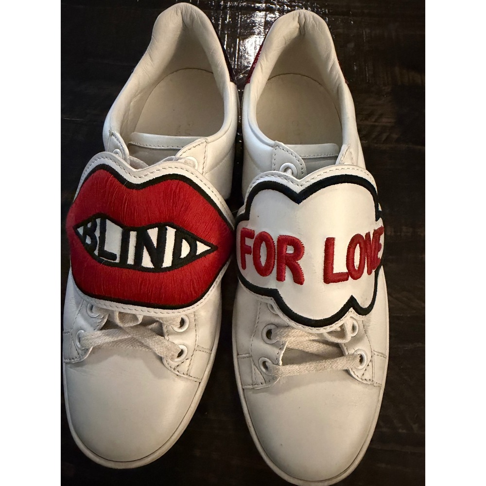 Gucci Ace Blind For Love White Leather Sneakers 470342 Size 36 Womens QUICK SALE
